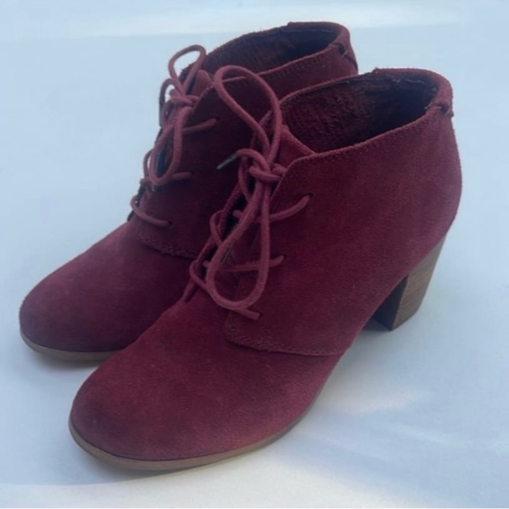 Toms Burgundy Suede Leather Ankle Lace-Up Boots